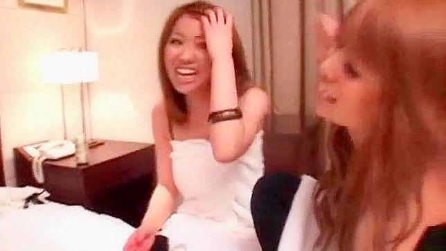 Stud Jerking Off While Two Teen 18+ Beauties Watch in Bed Closely