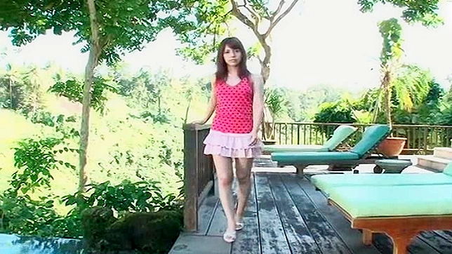 Seductive Asian Cutie Teases With Her Perky Tits by Outdoor Poolside