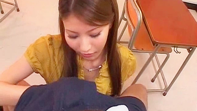 Sizzling Japanese Teacher Gives Blowjob During Class Time