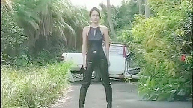 Seductive Asian Babe Teases In Tight Leather Outfit Showdown