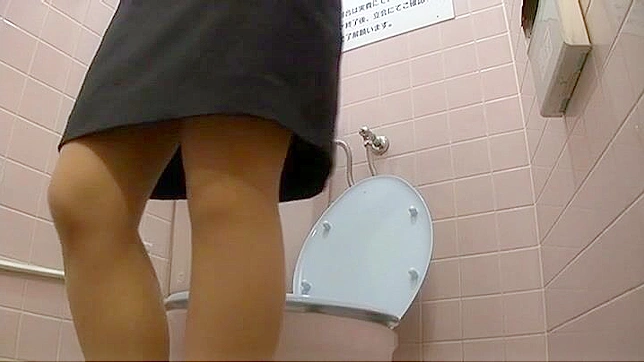 Sneaky Peek at Japanese Lady's Secret Office Toilet Pleasure Time