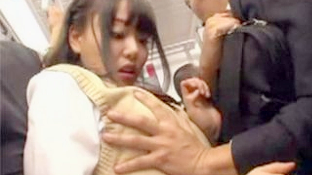 Oriental Coed Caught Off-Guard by Two Older Guys' Naughty Deeds