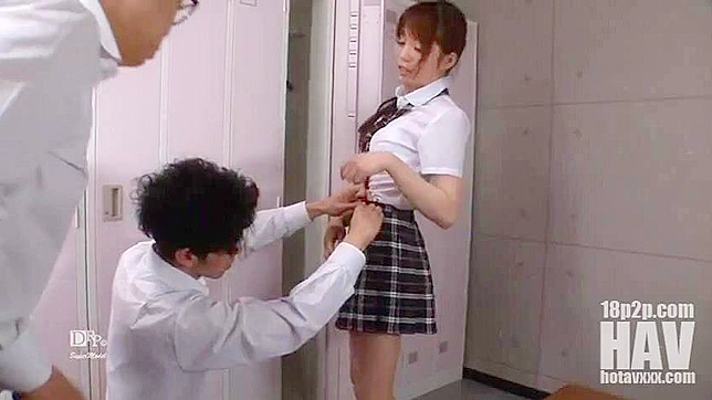 Japanese Cutie Gets Fucked by Three Dudes in Locker Room Orgy