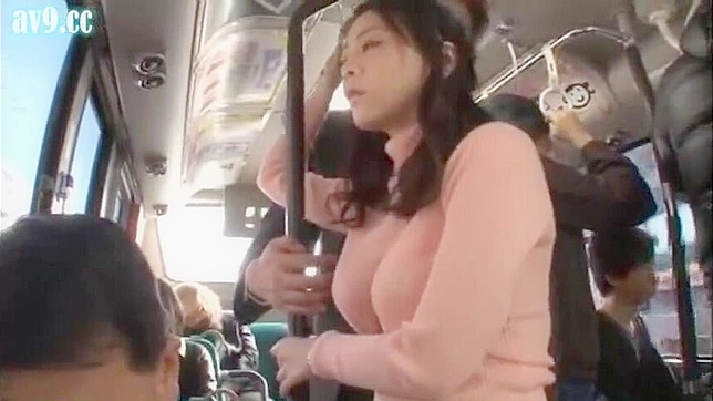 Busty JAV Star Plays Public Pussy, Fucked by Old Man on Bus