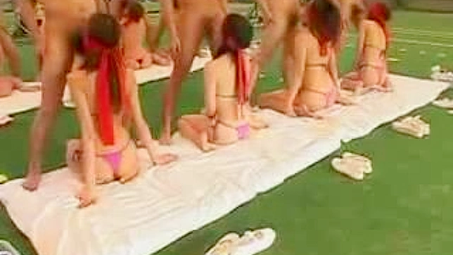 Japanese Babes Blindfolded, Lined Up to Suckle Hard Dicks