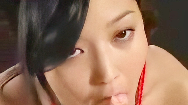 Seductive Asian Beauty in Red Lingerie Takes Him With Strapon