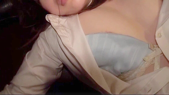 Wet Japanese Brunette in Pantyhose Fucks Hard at Work Spot