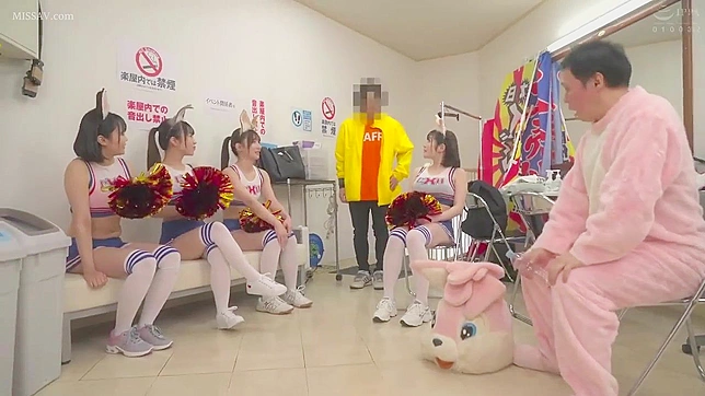 Naughty Japanese Cheerleader Team Squirts Guy in Locker Room Fun