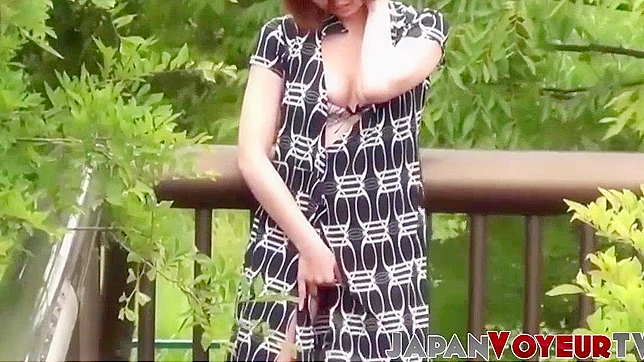 Short-Haired Japanese Star Fingers Herself Wildly Outdoors