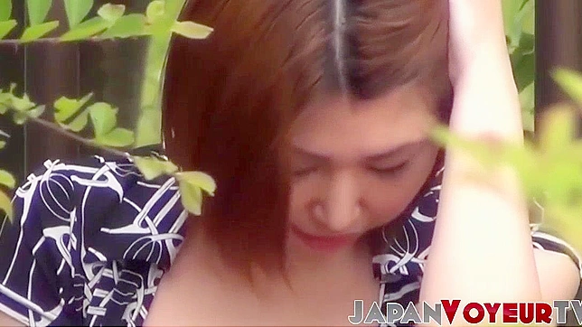 Short-Haired Japanese Star Fingers Herself Wildly Outdoors