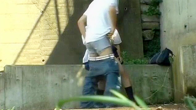 Asian Cutie Takes It Outdoors On The Concrete Stairs