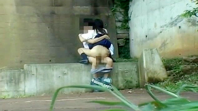 Asian Cutie Takes It Outdoors On The Concrete Stairs