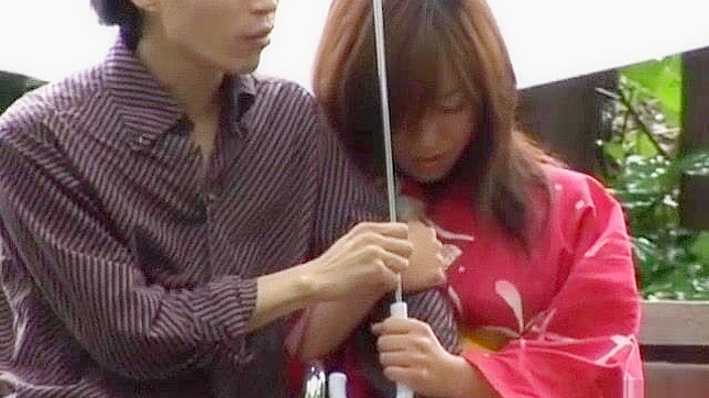 Asian Babe in Kimono Enjoys Steamy Outdoor Sex Play