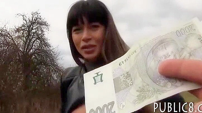 Hot Euro Babe Takes JAV Strangers' Cash For Woods Bang
