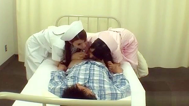 Excited JAV Nurse Enjoys Threesome with Two Big Dicks