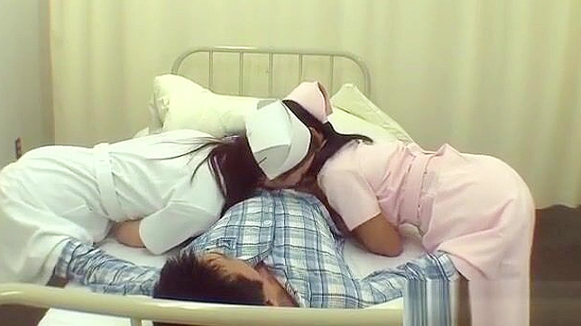 Excited JAV Nurse Enjoys Threesome with Two Big Dicks