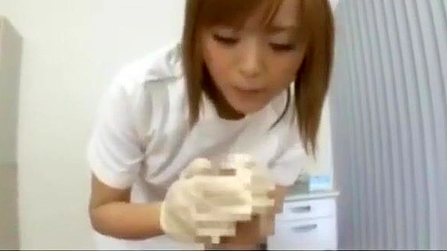 Seductive Nurse in Gloves Gives Pleasurable Handjob & Cums