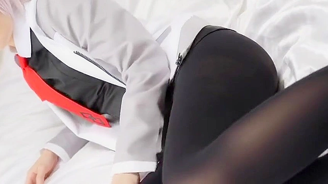 Seductive Japanese Cosplay Babe Teases in Tight pantyhose