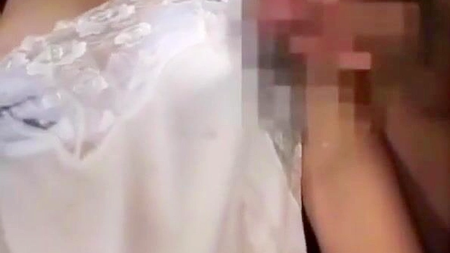 Seductive Japanese Beauty Reveals Lacy Slip for Four Guys Sex