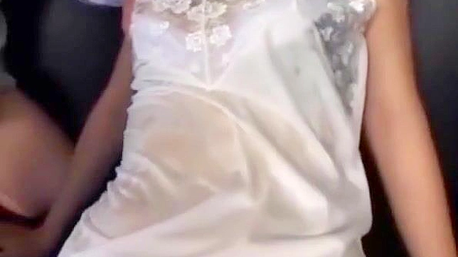 Seductive Japanese Beauty Reveals Lacy Slip for Four Guys Sex