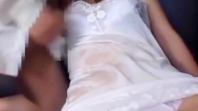 Seductive Japanese Beauty Reveals Lacy Slip for Four Guys Sex