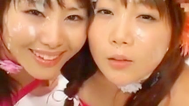 Sultry Japanese Beauties Enjoy Steamy Group Bukkake Fun