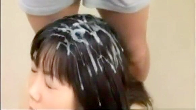 Japanese Beauty Brushes Hair With Tongue While Getting Cumsplattered