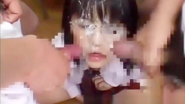 Sensual Japanese Teen 18+ Self-Pleasures Amidst Wild Bukkake Group Sex