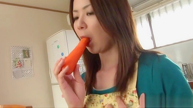 Sexy Asian Milf Uses Carrot For Hot Solo Orgasm Craziness