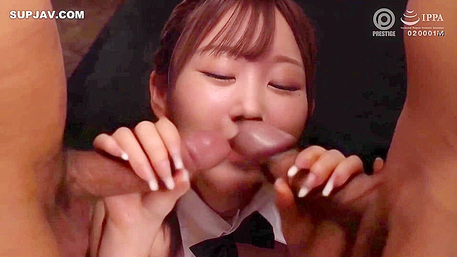 Japanese Secretary In Fishnets Gives Hot Double Blowjob, Mmf Fun