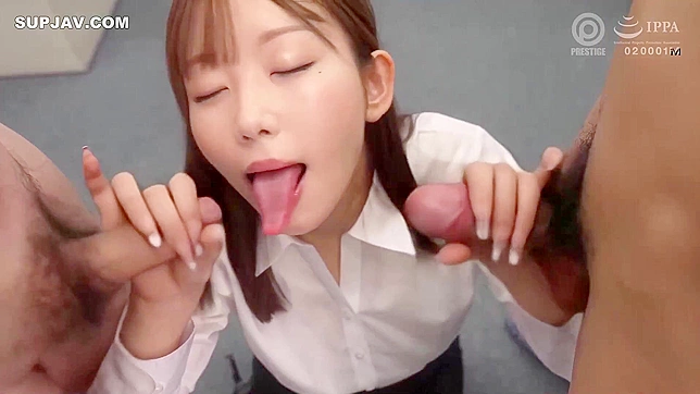 Sexy Japanese Secre Secremai Goes Down On Two Dicks Before Mmf Threesome Fun