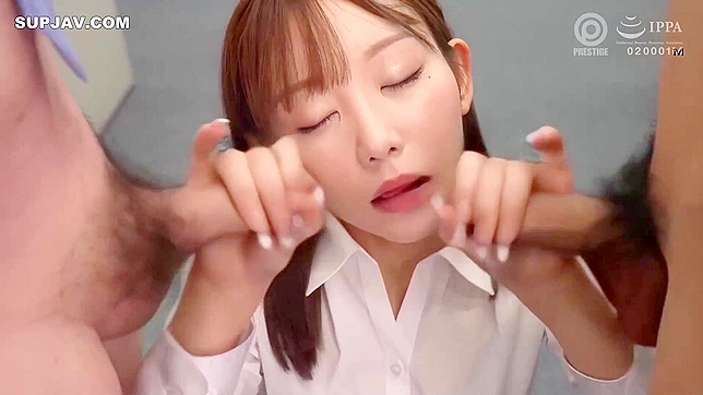 Sexy Japanese Secre Secremai Goes Down On Two Dicks Before Mmf Threesome Fun