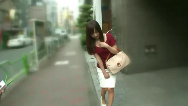 Red dressed volyball Japaneses girl is giving a blowjob in public place 3