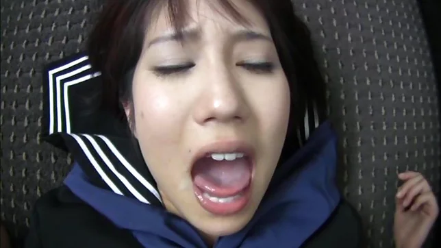 Sex appeal Asian teen Riku Minato engulfs schlong eats cum 2