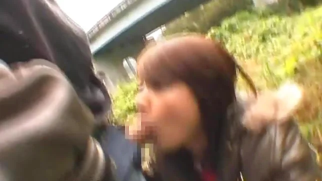 Erika Satoh Lovely Asian doll gives a blow job outdoors 2