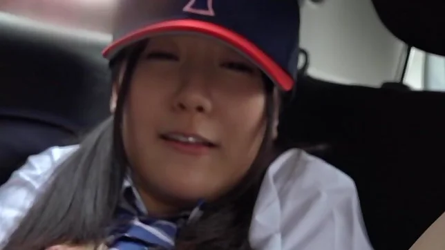 Lovely schoolgirl pleases pussy in steamy car sex