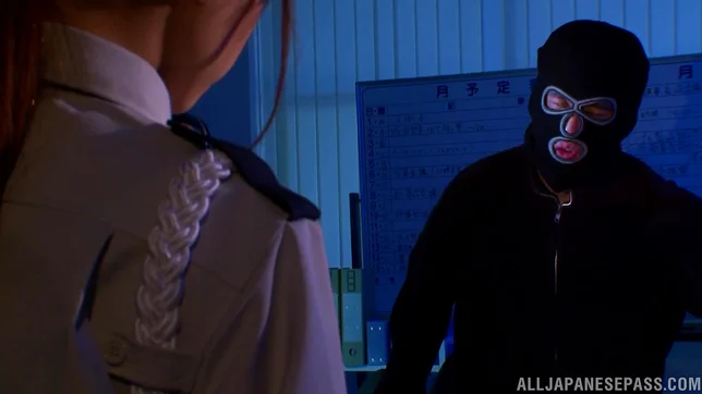 Policewoman Akiho Yoshizawa makes a footjob for a burglar 2