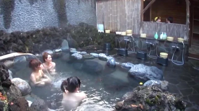 Steamy Japanese female college students seduce a guy in a l