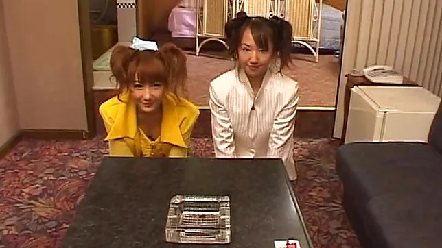 Two playful Asian teens Yui Miho and Mitsu Amai enjoy threesome bang