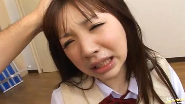 Minako Saotome Asian teen in school uniform gives a hot blowjob 3