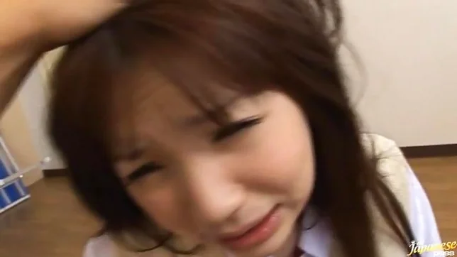 Minako Saotome Asian teen in school uniform gives a hot blowjob 3