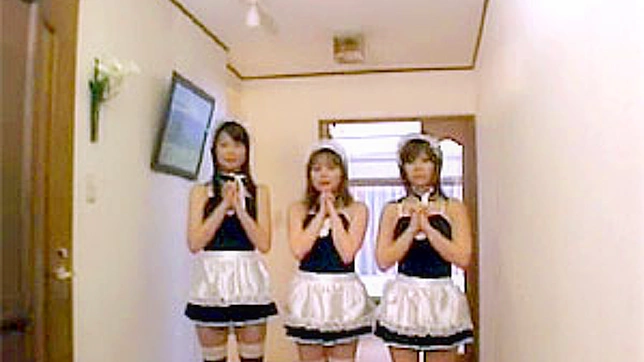 Seductive Maid Trio Teases & Jerks Off Their Naughty Boss Manfully