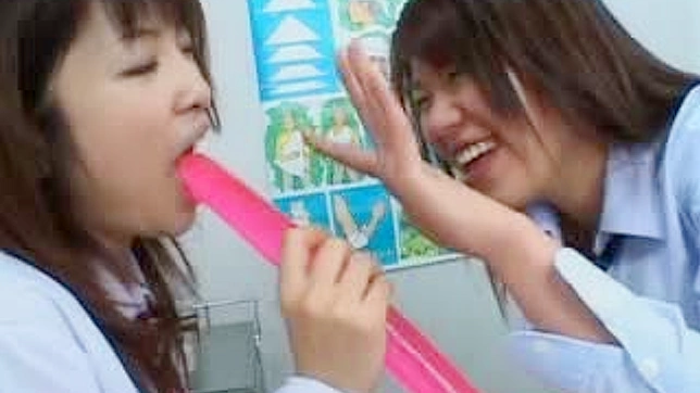 Cute Asians Share Massive Double Headed Dildo Sex Fun